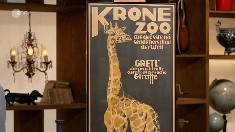 Ebenfalls zum Verkauf angeboten wurde das Plakat von Krone Zoo von Sigmund von Suchodolski, das Ende der 1910er- oder Anfang der 1920er-Jahre entstand und 600 bis 900 Euro wert war. Bei 820 Euro wurden sich Jan Cizek und der Verk&auml;ufer einig.