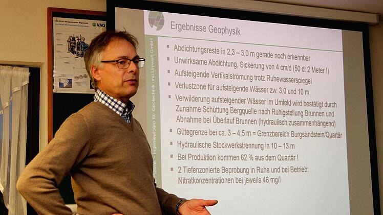 Diplom-Geologe Andreas Gartieser bei der Erläuterung der Ergebnisse der Pumpversuche und AnalysenGünther Geiling
