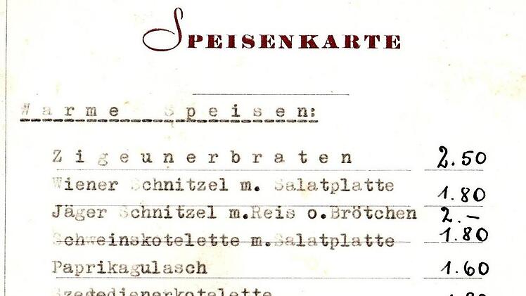 Speisekarte aus den Fünfzigern