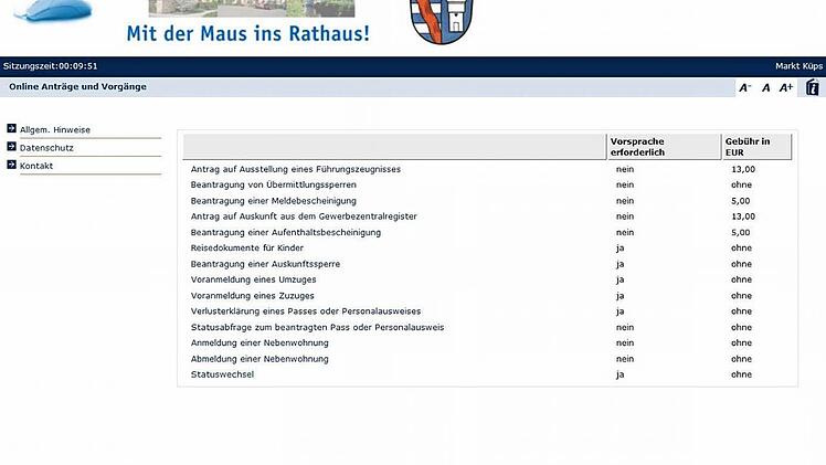 Im online Rathaus-Portal lassen sich unterschiedliche Anträge und Vorgänge beantragen.  Foto: Bildschirmfoto des Portals