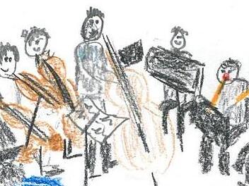 Monatelang hat Peter Rosenberg (links) das "Rückert Ensemble" in Rumänien auf die Musiktage eingestimmt, seit Wochenbeginn nun laufen die Proben in der Pfarrkirche in Ebern.  Foto: Kiesewetter, gemalt von Doris