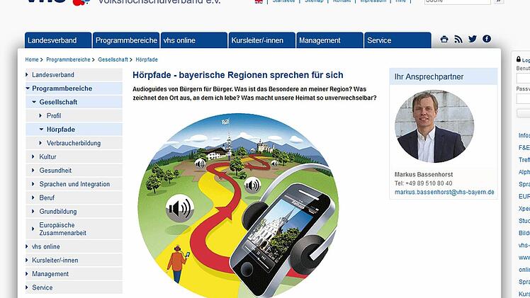 Im Internet wirbt der bayerische Volkshochschulverband für das Projekt "Hörpfade", das auch in Gemeinden des Landkreises Coburg eingeführt werden könnte. Abbildung: Screenshot