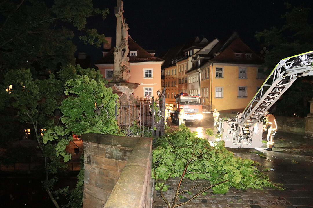 Baum stürzt auf Denkmal in Bamberg