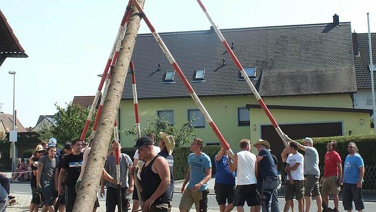Alle packten mit an, damit der Baum an Ort und Stelle kommt.  Foto: maw