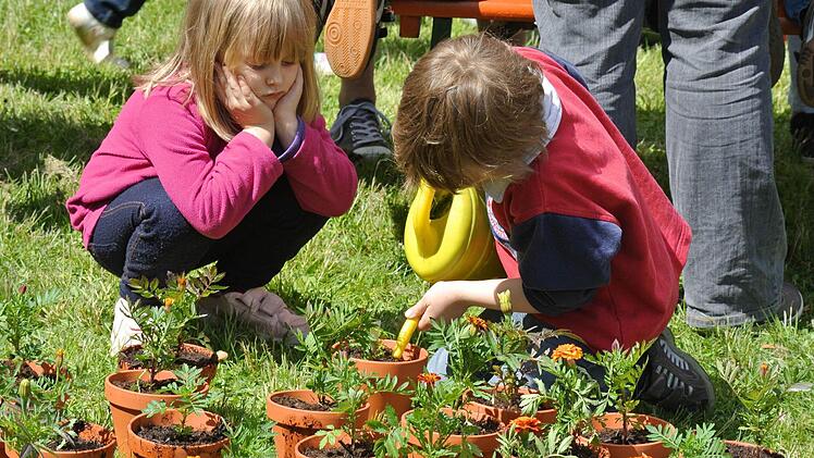 So muss das sein: Einer gießt, einer kontrolliert. Fotos: Brigitte Krause