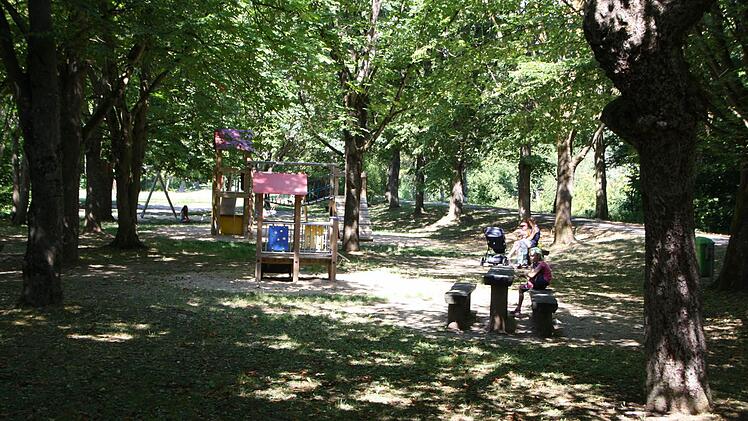 Der von alten Bäumen beschattete Spielplatz in Münnerstadt bietet viel Abwechslung. Foto: Ralf Ruppert