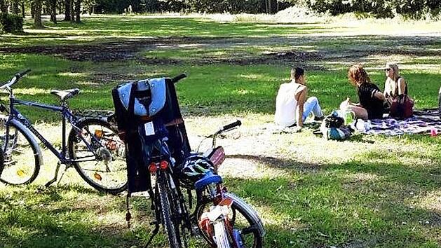 Beim Fahrradausflug an den Dechsendorfer Weiher herrschte bestes Wetter. So konnten alle gemeinsam das Picknick genie&szlig;en.  Fotos: privat