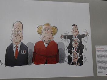 Die Karikaturen versinnbildlichen die deutsch-französische Zusammenarbeit.  Fotos: Andreas Brandl