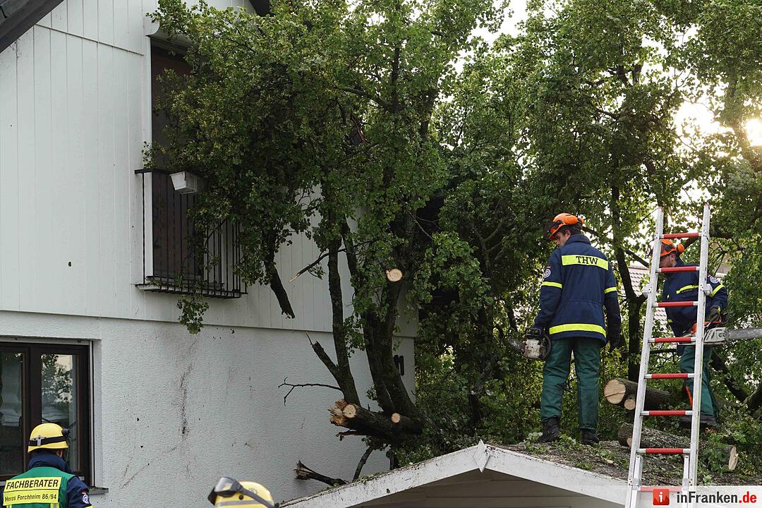 Baum kracht auf Haus in Bammersdorf
