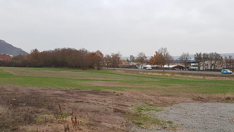 Auf dieser Fläche (Vordergrund), jenseits des Gewerbegebiets Gröbera (im Hintergrund), entsteht bald Wohnraum in Zeil. Damit die zweigeschossigen Häuser vor dem Verkehrslärm am Ortseingang von Haßfurt her geschützt sind, müssen hier teils Lärmschutzwall, teils Lärmschutzwände aufgestellt werden.Brigitte Krause