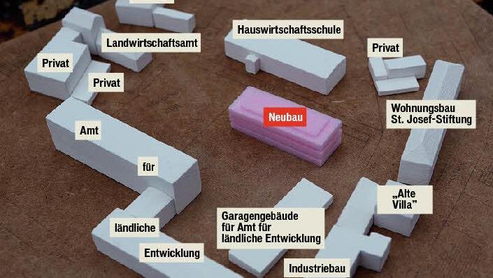 Das vorläufige Modell des Staatlichen Bauamtes Bamberg zeigt, wo sich der Neubau am Schillerplatz in etwa befinden wird.