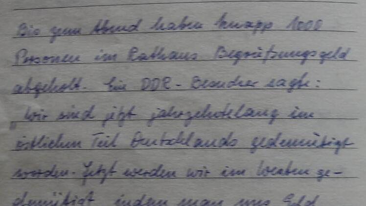 Eine Seite der Aufzeichnungen von Margot Schneider.