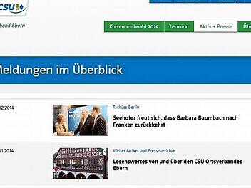 Seit einem Jahr kein aktueller Beitrag mehr: So präsentiert sich die Internetseite der Eberner CSU. Fotos: FT-Screenshots