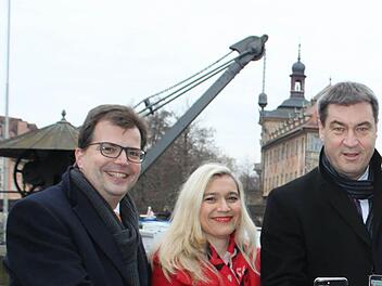 Markus Söder (rechts) mit Bürgermeister Christian Lange und Gesundheitsministerin Melanie Huml bei einem Bamberg-Besuch vor anderthalb Jahren. Foto: Sebastian Martin
