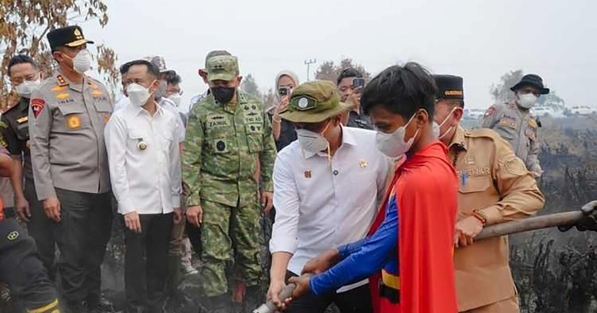 Forest fires in Indonesia: Teenager fights fire as Superman