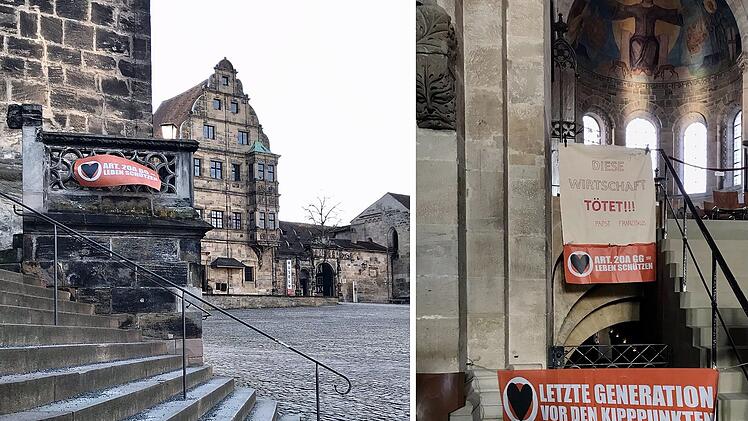 Bamberg: Protest-Aktion der Letzten Generation - Klimaaktivisten schieben "symbolisch" Reiter an