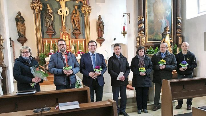 Die alte und neue Kirchenverwaltung von Unterleinleiter (von links): Margareta Preller, Markus Brehm, Alwin Gebhardt, Günther Preller, Gabi Strehl, Gerhard Sendelbeck und Stefan Gebhard  Foto: Helmuth Ochs
