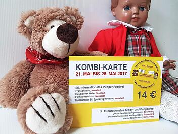 Teddys und Puppen haben miteinander zu tun. Und weil das so ist, gibt es f&uuml;r das Internationale Puppenfestival in Neustadt und das Internationale Teddy- und Puppenfest in Sonneberg ein Ticket, das f&uuml;r beide Veranstaltungen genutzt werden kann.  Foto: Lisa Tomschke