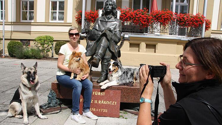 Hundepsychologin Manuela Lieflaender und Tierärztin Christina Schulte-Lohgerber haben sich gemeinsam mit ihren Hunden Samy, Hailey und Fee in Bad Kissingen umgesehen. Foto: Ralf Ruppert