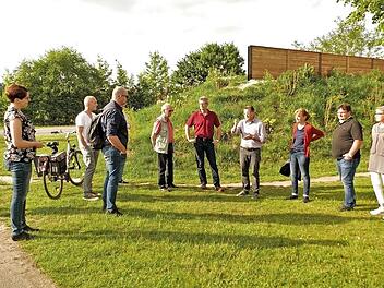 Die Mitglieder des Bauausschusses diskutierten dar&uuml;ber, ob der Erdwall an der Weppersdorfer Stra&szlig;e auf der gesamten L&auml;nge durch eine Konstruktion wie im Hintergrund erh&ouml;ht werden soll. Foto: Britta Schnake