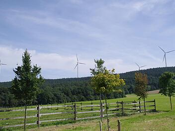Von den fünf Windrädern des Windparks Hain stehen drei auf Gemeindegebiet. Diese erzeugen 15 Millionen Kilowattstunden Strom pro Jahr.Archiv