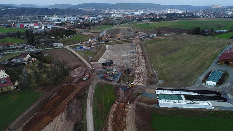 Umgehung Melkendorf - die Baustelle von oben. Luftbild: Ingo Bär