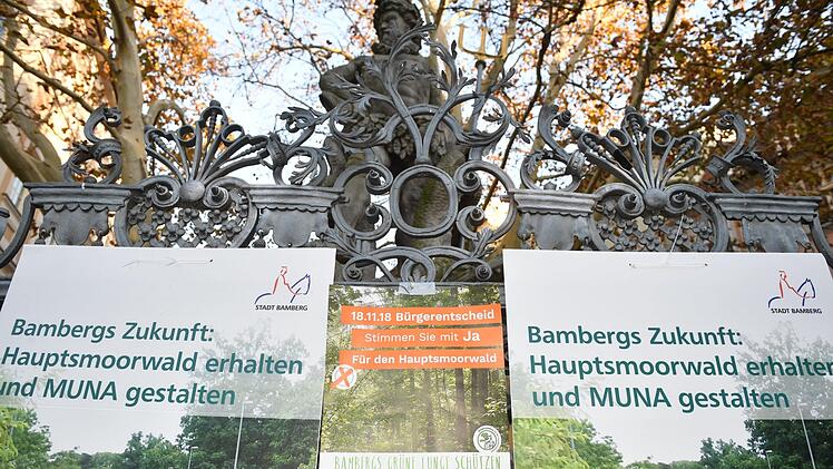 Stadt Bamberg und Bürgerinitiative "Für den Hauptsmoorwald" werben derzeit verstärkt für die beiden Begehren, über die im Bürgerentscheid am 18. November abgestimmt wird. Foto: Ronald Rinklef