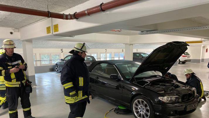 Bei einer Rettungsaktion befreiten Feuerwehrleute eine eingeklemmte Katze aus einem Auto. Foto: Feuerwehr Lauf