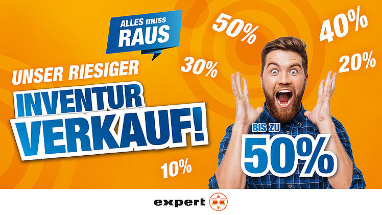 Beim großen Inventurverkauf von expert Franken in Bad Kissingen und Schweinfurt gibt es bis zu 50% Rabatt.