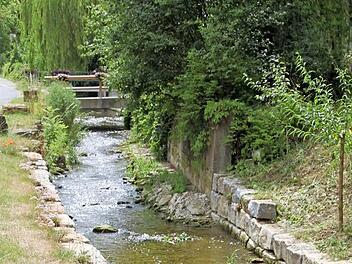 Wasser als belebendes und prägendes Element im Dorf. Durch Horsdorf fließen Mühlbach und Lauter (Bild). Immer wieder gibt es Bereiche, in denen man gefahrlos hinunter zum Bachbett gehen kann. In der Ortsmitte ist es aufgeweitet und mit Trittsteinen versehen worden.  Fotos: Ramona Popp