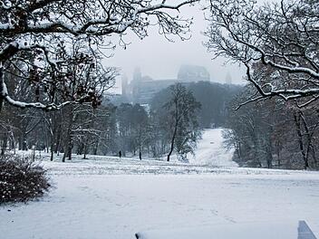 Der erste Schnee: Blick zur Veste vom Veilchental aus.Foto: Jochen Berger