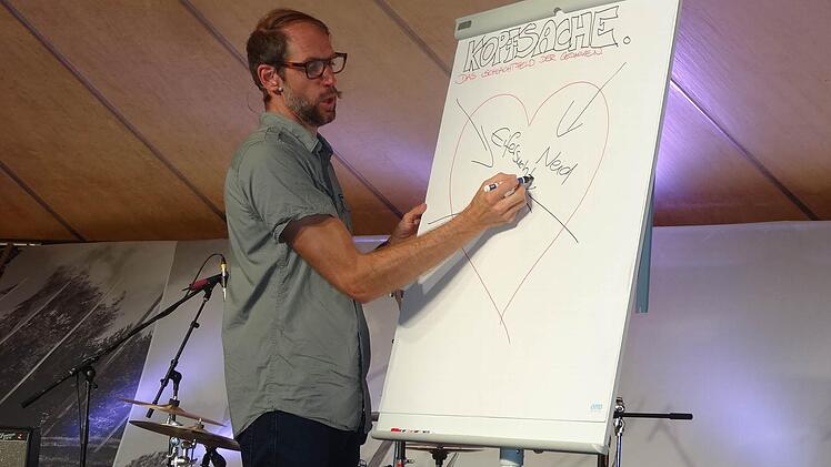 Daniel Harter zeigte den Campbesuchern, dass sie nicht auf die destruktiven Stimmen in ihrem Kopf, sondern auf Gottes Wort hören sollen. Foto: Marion Eckert