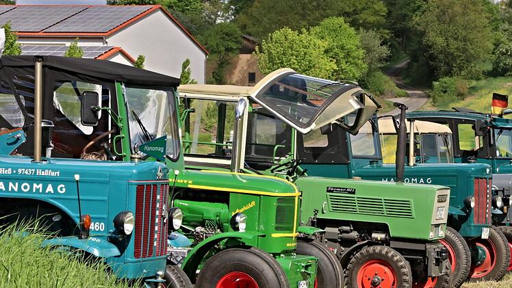 In Reih und Glied in den Baunachwiesen aufgereiht: alte TraktorenHelmut Will