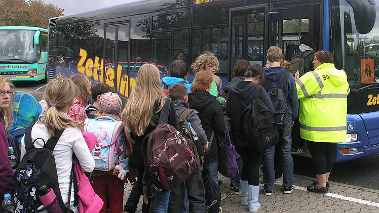 Zu wenig Platz: Nicht nur im Landkreis Haßberge fehlt es an Schulbussen. Bayernweit sind chronisch überfüllte Busse ein Problem. Foto: Archiv