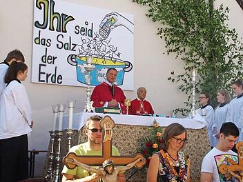 Das Bild an der Wand der Kilianskirche symbolisierte das Thema des Patronatsfestes: "Ihr seid das Salz der Erde". Foto: Thomas Hümmer