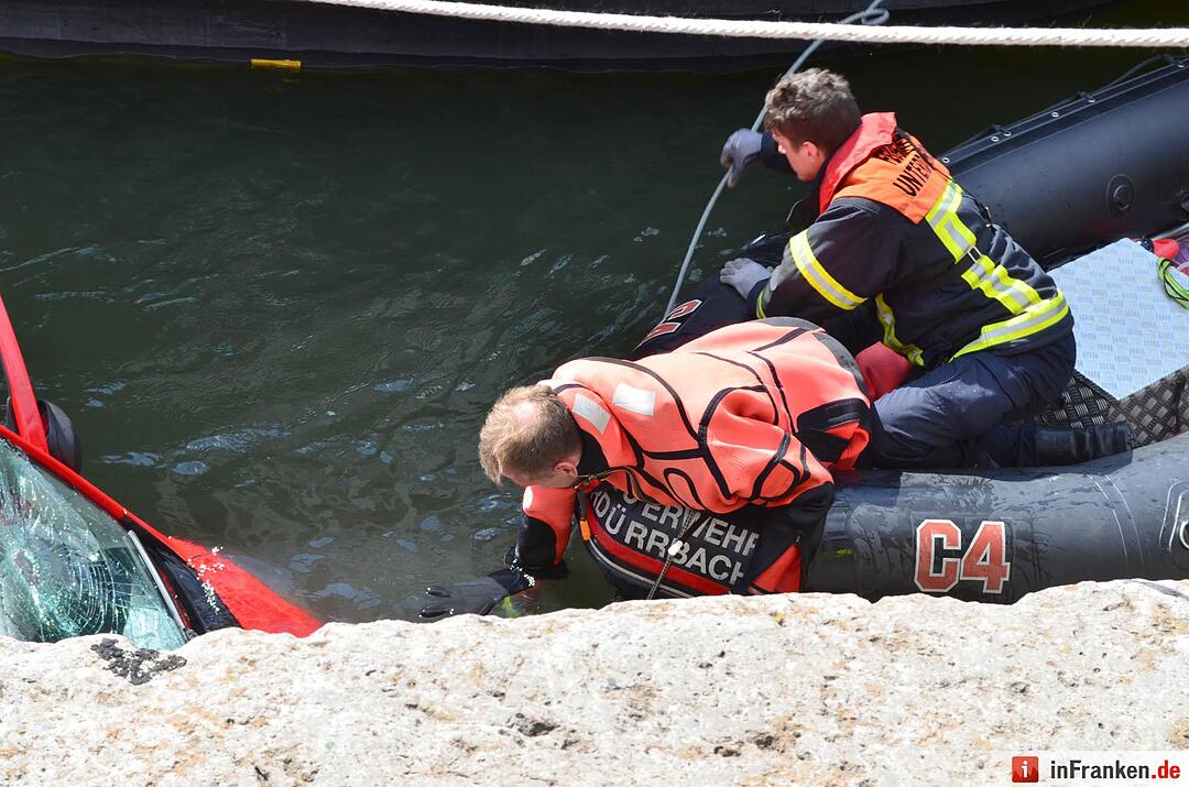 Auto geht im Main in Würzburg unter