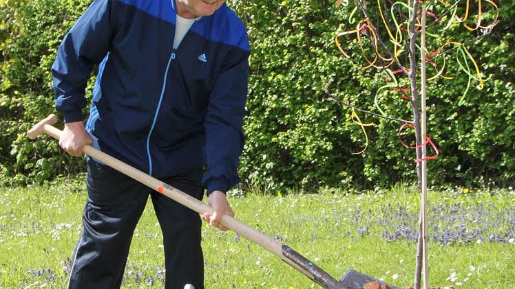 Siegfried Ascher erholt sich gerne in Bad Brückenau. Bei seiner Ankunft hatte er heuer einen Apfelbaum im Gepäck, den er der Klinik spendete. Foto: Ulrike Müller