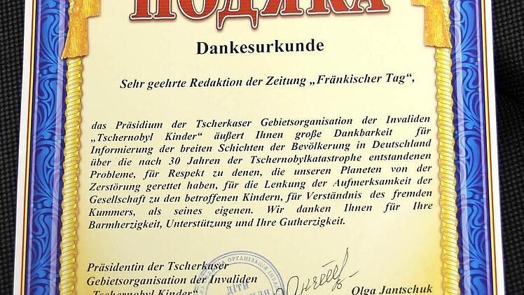 Eine ukrainische Hilfsorganisation bedankt sich für die Hilfe.