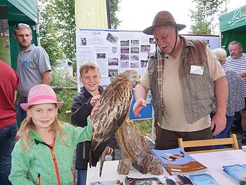 Uwe Steigemann hatte zum World Ranger Day einen präparierten Rotmilan  mitgebracht, den die  Kinder gerne gestreichelt haben.Marion Eckert