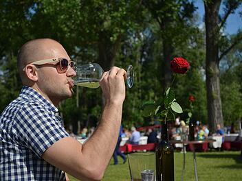 Benedikt Klauer aus Ziegelanger setzt auf Altbewährtes: Er genießt bei strah-lendem Sonnenschein am Nachmittag ein Glas Bacchus Foto: Sina Mattheus