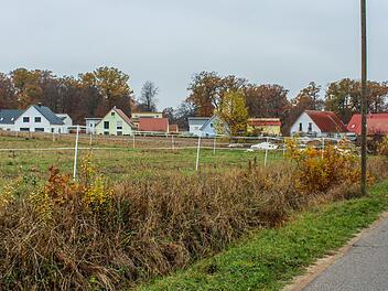 Von der Schreinerei Löhr im Süden bis zur Straße Richtung Aisch (im Vordergrund) wird sich das neue Baugebiet "Kühtrieb II" in Pommersfelden erstrecken. Das Neubaugebiet schließt sich an "Kühtrieb I" an, dessen Bebauung im Bild zu sehen ist.  Foto: Evi Seeger (Archiv)