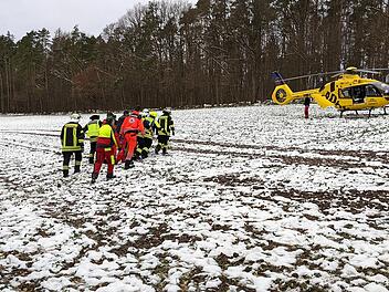Geiselwind: Unfall mit Kettensäge bei Waldarbeiten - Feuerwehr hilft Rettungsdienst