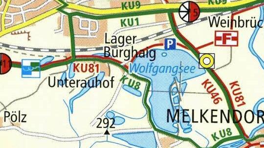 Unübersehbar auf dem Kartenausschnitt des publicpress-Verlages: Auf der Rad- und Wanderkarte heißt der ehemalige Baggersee "Wolfgangsee". Foto: Repro BR