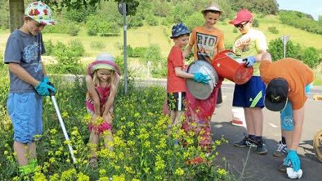 Die Kinder beim Müll-Sammeln  Foto: Doris Bauer