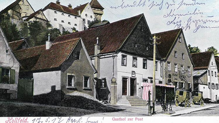 Hollfeld 1917 mit Gasthaus Zur Post und Postkutschen im Bild