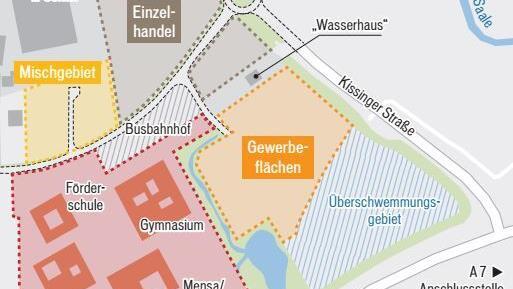So sieht aktuell die Bauleitplanung für den Bereich Hochstein-Süd aus: Das künftige Schulzentrum des Landkreises macht etwa die Hälfte des 18 Hektar umfassenden Geländes aus.