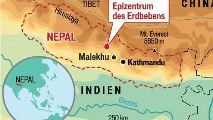 Der Ort Malekhu, wo die Kulmbacher eine Grundschule gebaut haben, liegt im Zentrum des Erdbebens. Grafik: inFranken.de