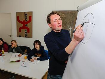 Die Grundform: ein Kreis, eine Hilfslinie von links nach rechts und eine von oben nach unten. Drei Punkte darauf ... Foto: Matthias Hoch