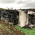 Ein Müllfahrzeug ist am Mittwoch von der Straße abgekommen und umgekippt. Foto: NEWS5 / Fricke