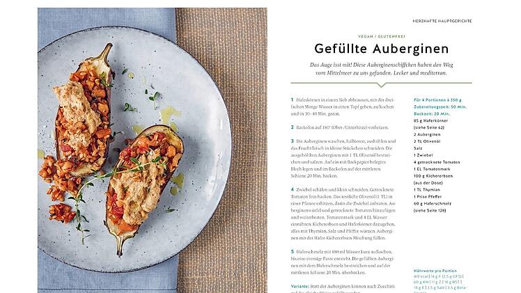 Blick ins Buch "Abnehmen mit der Hawei-Methode": Gefüllte Auberginen mit Hafer.
